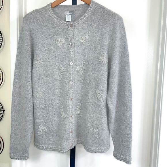 Urban Works Womens Angora Blend Vintage Beaded Cardigan Sweater - Gray, Size 1X - Picture 1 of 7